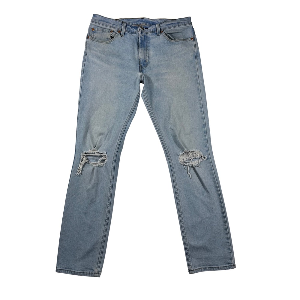 Levis 511 Slim Fit Jeans Mens 33x32 Light Wash Distressed Blue Denim